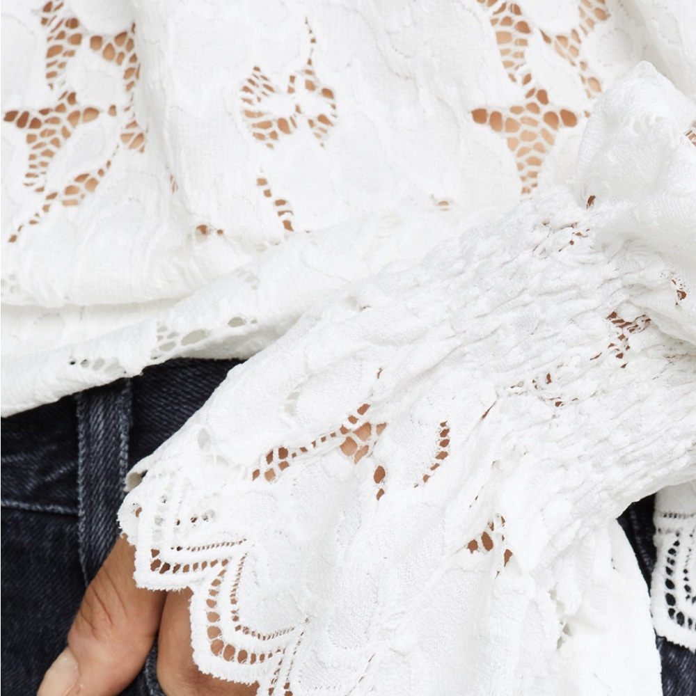 Free People White Lace Peasant Blouse